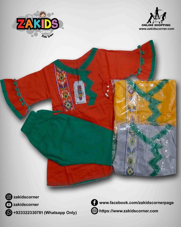 Baby Frock Light Khaddar With Designs Trouser 
